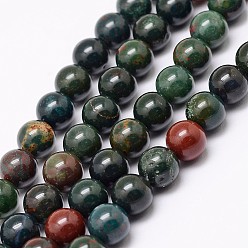 Héliotrope Brins de perles de pierre de sang indienne naturelle, perles de pierre d'héliotrope, ronde, 8mm, Trou: 1mm, Environ 48 pcs/chapelet, 15 pouce