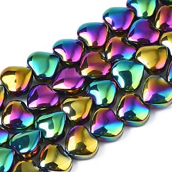 Multi-color Plateada Abalorios de vidrio electrochapa, medio chapado, corazón, oro chapado, 9~10x10x5.5 mm, agujero: 0.8 mm, sobre 70~71 unidades / cadena, 25.20 pulgada ~ 26.38 pulgada (64~67 cm)