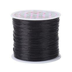 Negro Cuerda de cristal elástica plana, hilo de cuentas elástico, para hacer la pulsera elástica, teñido, negro, 0.8 mm, aproximadamente 65.61 yardas (60 m) / rollo