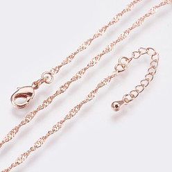 Розовый Позолоченный Долговечные латунные ожерелья с цепочкой, с застежкой омар коготь, без никеля , Настоящее розовое золото покрыто, 18.1 дюйм (46 см), 1.5 мм