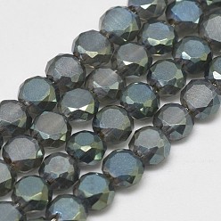 Dark Slate Gray Electroplate Glass Beads Strands, Rainbow Plated, Frosted, Faceted, Flat Round, Dark Slate Gray, 4x3mm, Hole: 0.5mm,, about 150pcs/strand, 22.05 inch