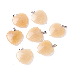 Jade Topazee Jade topaze naturelle, avec les accessoires en laiton de tonalité de platine, cœur, 27~28x24.5~26x6~8.5mm, Trou: 2.4mm
