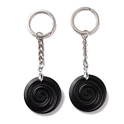 Obsidienne Porte-clés pendentif vortex en obsidienne naturelle, avec anneau porte-clés en laiton, 9 cm