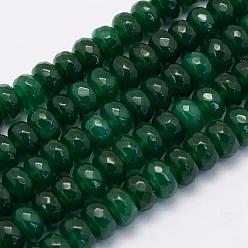 Dark Green Natural White Jade Beads Strands, Rondelle, Faceted, Dyed, Dark Green, 6x4mm, Hole: 1mm, about 93pcs/strand, 14.7 inch(37.5cm)