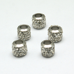 Crystal Rondelle Brass Rhinestone Beads, Large Hole Beads, Platinum, Crystal, 8.5x7.5mm, Hole: 4.8mm