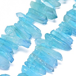 Light Sky Blue Natural Dyed Quartz Pointed Beads Strands, Two Tone Color, Bullet, Top Drilled Beads, Light Sky Blue, 19~35x5~11mm, Hole: 1mm, about 59~64pcs/strand, 13.7~14.1 inch(35~36cm)