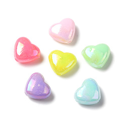 Couleur Mélangete Perles acryliques opaques, de couleur plaquée ab , cœur, couleur mixte, 7.5x9x4.5mm, Trou: 1.2mm, environ2941 pcs / 500 g