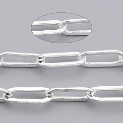 Серебро Латунные скрепки, Плоско-овальные, тянутые удлиненные кабельные цепи, пайки, с катушкой, без кадмия и без свинца, серебряные, 11x4.3x0.7 мм, около 150.91 футов (46 м) / рулон