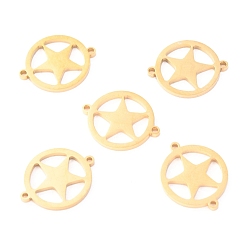Oro Conectores de eslabones de acero inoxidable, plano y redondo con estrella, dorado, 15x12x1.1 mm, agujero: 1 mm