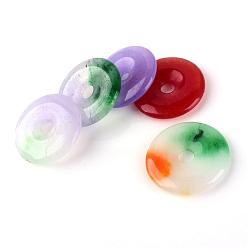 Mixed Color Natural Jade Pendants, Donut/Pi Disc, Dyed, Mixed Color, Donut Width: 8.5~10.3mm, 18~28x3~4mm, Hole: 3~4.5mm