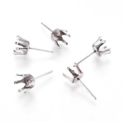 Stainless Steel Color 304 Stainless Steel Post Stud Earring Settings, Prong Earring Setting, Stainless Steel Color, Tray: 5.5~7.5mm, 17.5~18x8~9mm, Pin: 0.6mm