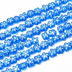 Cielo Azul Oscuro Hilos de perlas de vidrio millefiori artesanal, flor, cielo azul profundo, 4~7.2x2.6 mm, agujero: 1 mm, sobre 60~69 unidades / cadena, 16 pulgada (40 cm)