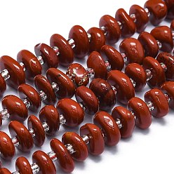 Jaspe Rouge Rouge naturel perles de jaspe brins, avec des perles de rocaille, plat, 7~13x8~9x3~4mm, Trou: 1mm, Environ 75 pcs/chapelet, 14.76'' (37.5 cm)