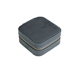 Серый Бархатные органайзеры для украшений на молнии, портативный дорожный футляр для колец, квадратный, серые, 10x10x5 см