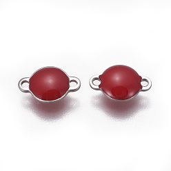 Dark Red 304 Stainless Steel Enamel Links connectors, Enamelled Sequins, Flat Round, Stainless Steel Color, Dark Red, 12x8x4mm, Hole: 1.4mm