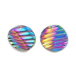 Rainbow Color Ion Plating(IP) 304 Stainless Steel Pendants, Flat Round Charm, Rainbow Color, 17x2.5mm, Hole: 1.4mm