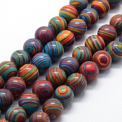 Coloré Perles synthétiques malachite brins, teint, ronde, colorées, 8mm, Trou: 1mm, Environ 46 pcs/chapelet, 14.76 pouce (37.5 cm)