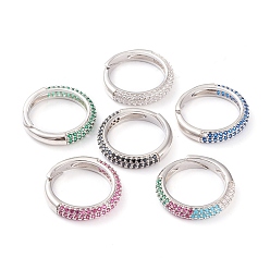 Mixed Color Adjustable Brass Micro Pave Cubic Zirconia Cuff Rings, Open Rings, Long-Lasting Plated, Platinum, Mixed Color, Size 5, 16mm