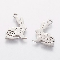 Stainless Steel Color 201 Stainless Steel Bunny Pendants, Rabbit, Easter Bunny, Stainless Steel Color, 16x12x1mm, Hole: 1.5mm
