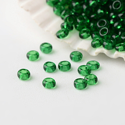 Verde 12/0 calificar unas cuentas redondas de semillas de vidrio, colores transparentes, verde, 2x1.5 mm, agujero: 0.5 mm, sobre 45000 unidades / libra