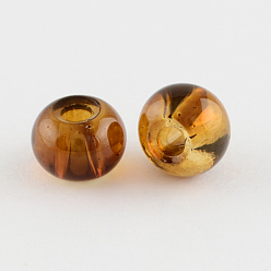 Terre De Sienne Perles de verre imprimées , Perles avec un grand trou   , rondelle, Sienna, 10~11x7.5~8mm, Trou: 3~3.5mm