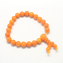 Dark Orange Buddha Meditation Yellow Jade Beaded Stretch Bracelets, Dark Orange, 50mm, 21pcs/strand