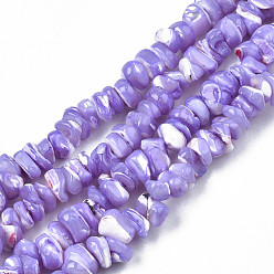 Lilac Natural Freshwater Shell Beads Strands, Dyed, Nuggets Chips, Lilac, 2.5~5.5x6~17.5x5~8mm, Hole: 0.8mm, about 92~112pcs/strand, 13.98 inch~16.14 inch(35.5~41cm)