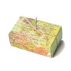 Map Cajas de dulces de papel, caja de regalo de boda, con hilo de paquete, Rectángulo, Patrón de mapa, 8.3x5.1x2.95 cm