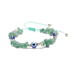 Зеленый Авантюрин Натуральный зеленый авантюрин с чипсами и смолой, плетеный браслет из бусин от сглаза, регулируемый браслет из драгоценных камней для женщин, внутренний диаметр: 2~3-1/2 дюйм (5~9 см)