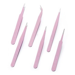 Perlas de Color Rosa Juegos de pinzas de abalorios de acero inoxidable., color acero inoxidable, rosa perla, 11.7~12.5x0.9~1.05 cm, unidad de embalaje: 13.7x12.6 cm, 6 PC / sistema