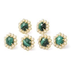 Malaquita Aretes hexagonales de malaquita natural con cuentas de perlas de plástico, joyas de latón chapado en oro real 14k, 17x18 mm