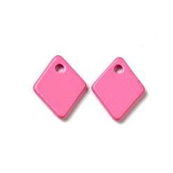 Hot Pink Spray Painted 201 Stainless Steel Charms, Rhombus Charms, Hot Pink, 9.5x7.5x1mm, Hole: 1.2mm