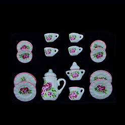 Цветок Фарфоровый мини-чайный сервиз, включая чайники 2шт., 5чайные чашки, 8шт посуда, для аксессуаров для кукольного домика, притворяясь опорными украшениями, цветочный узор, 121x86x25 мм, 15 шт / комплект