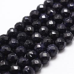 Blue Goldstone Synthetic Blue Goldstone Beads Strands, Faceted, Round, 8mm, Hole: 1mm, about 47pcs/strand, 14.9 inch~15.1 inch