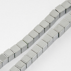 Platinum Plated Non-magnetic Synthetic Hematite Beads Strands, Grade A, Cube, Platinum Plated, 2x2x2mm, Hole: 1mm