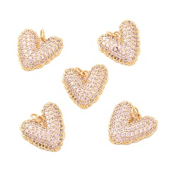Real 18K Gold Plated Eco-Friendly Brass Micro Pave Cubic Zirconia Pendants, Long-Lasting Plated, Lead Free & Cadmium Free & Nickel Free, Real 18K Gold Plated,Heart, Real 18K Gold Plated, 16.5x17x4mm, Hole: 3mm
