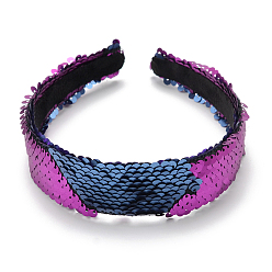 Purple Solid Cloth Hair Bands, Wide Hair Accessories for Women, with Glitter, Purple, 140~160x35mm
