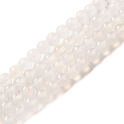 Blanc Perles rondes en agate naturelle brin, teint, blanc, 6mm, Trou: 1mm, Environ 62 pcs/chapelet, 14.96 pouce