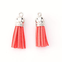 Salmon Faux Suede Tassel Pendant Decorations, with CCB Plastic Cord Ends, Platinum, Salmon, 33~35x10mm, Hole: 2.5mm