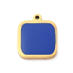 Blue 304 Stainless Steel Enamel Pendants, Square Charm, Golden, Blue, 13x11x1.4mm, Hole: 1mm