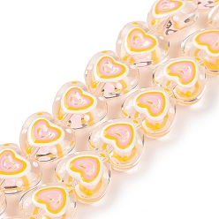 Pink Brins de perles à chalumeau manuels, cœur, rose, 12x12x6mm, Trou: 0.7mm, Environ 30 pcs/chapelet, 13.39'' (34 cm)