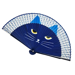 Полуночно-синий Бамбуковый узор в виде кошки с атласным складным веером, для вечеринки свадебное танцевальное украшение, темно-синий, 210 мм