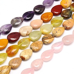 Mixed Stone Mixed Style Natural Teardrop Gemstone Beads Strands, 18x13x6mm, Hole: 1mm, about 23pcs/strand, 15.74 inch