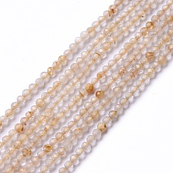 Quartz Rutilated Naturelles quartz rutile brins de perles, facette, ronde, 2mm, Trou: 0.5mm, Environ 203~205 pcs/chapelet, 15.55~15.75 pouce (39.5~40 cm)