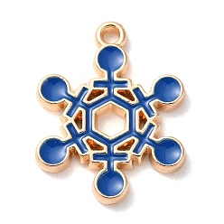 Snowflake Christmas Zinc Alloy Enamel Pendants, Light Gold, Snowflake, 22x17x2mm, Hole: 1.6mm