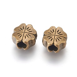 Antique Bronze Tibetan Style Beads, Lead Free & Cadmium Free & Nickel Free, Flower, Great for Mother's Day Gifts making, Antique Bronze Color, Size: about 10mm long, 10mm wide, 6mm thick, hole: 4mm