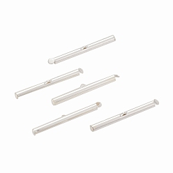 Silver Brass Slide On End Clasp Tubes,  Slider End Caps, Silver Color Plated, 39.5x4mm, Hole: 1mm, Inner Diameter: 2mm