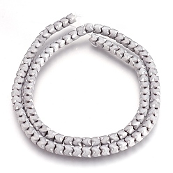 Platinum Plated Electroplate Non-magnetic Synthetic Hematite Bead Strands, Frosted, Column, Platinum Plated, 5x4mm, Hole: 1mm, about 101~102pcs/strand, 15.9 inch(40.5cm)