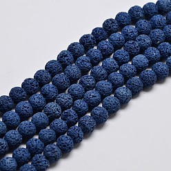 Bleu Royal Brins de perles rondes en pierre de lave naturelle, teint, bleu royal, 8mm, Trou: 1mm, Environ 50 pcs/chapelet, 15.7 pouce