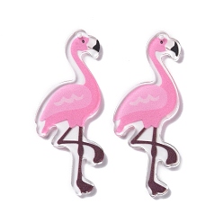 Pearl Pink Transparent Acrylic Big Pendant, Flamingo, Pearl Pink, 55x22x2mm, Hole: 1.2mm